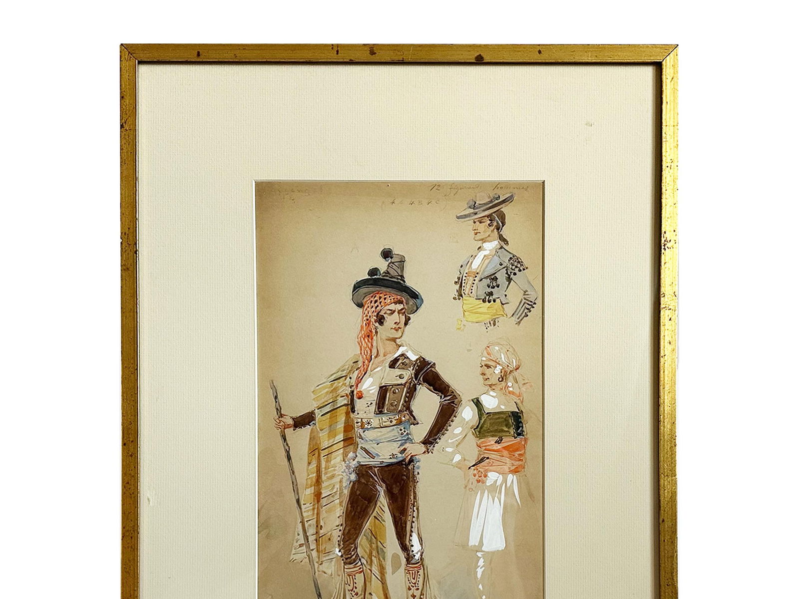 1908 "Torero" Antique Italian Bullfighter Costume Design Painting Watercolor on Paper by Alfredo Ede - 4