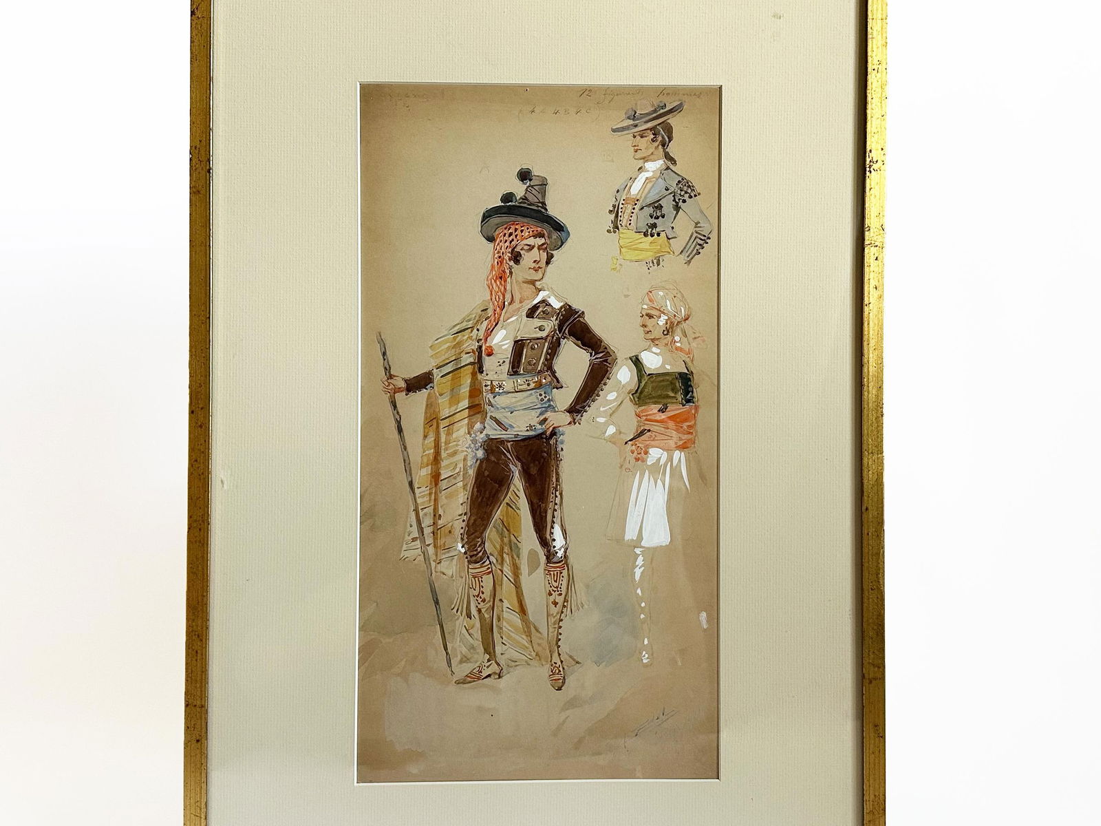 1908 "Torero" Antique Italian Bullfighter Costume Design Painting Watercolor on Paper by Alfredo Ede - 5