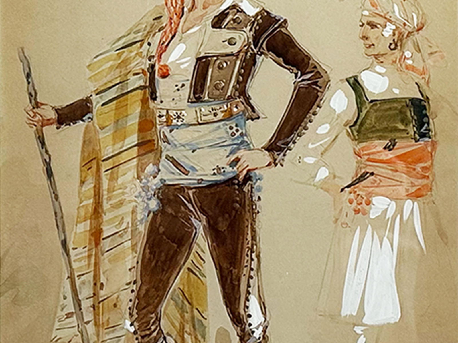 1908 "Torero" Antique Italian Bullfighter Costume Design Painting Watercolor on Paper by Alfredo Ede - 7