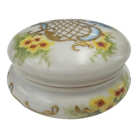 French Trinket Box With Floral Design and Gold Leaf Highlights