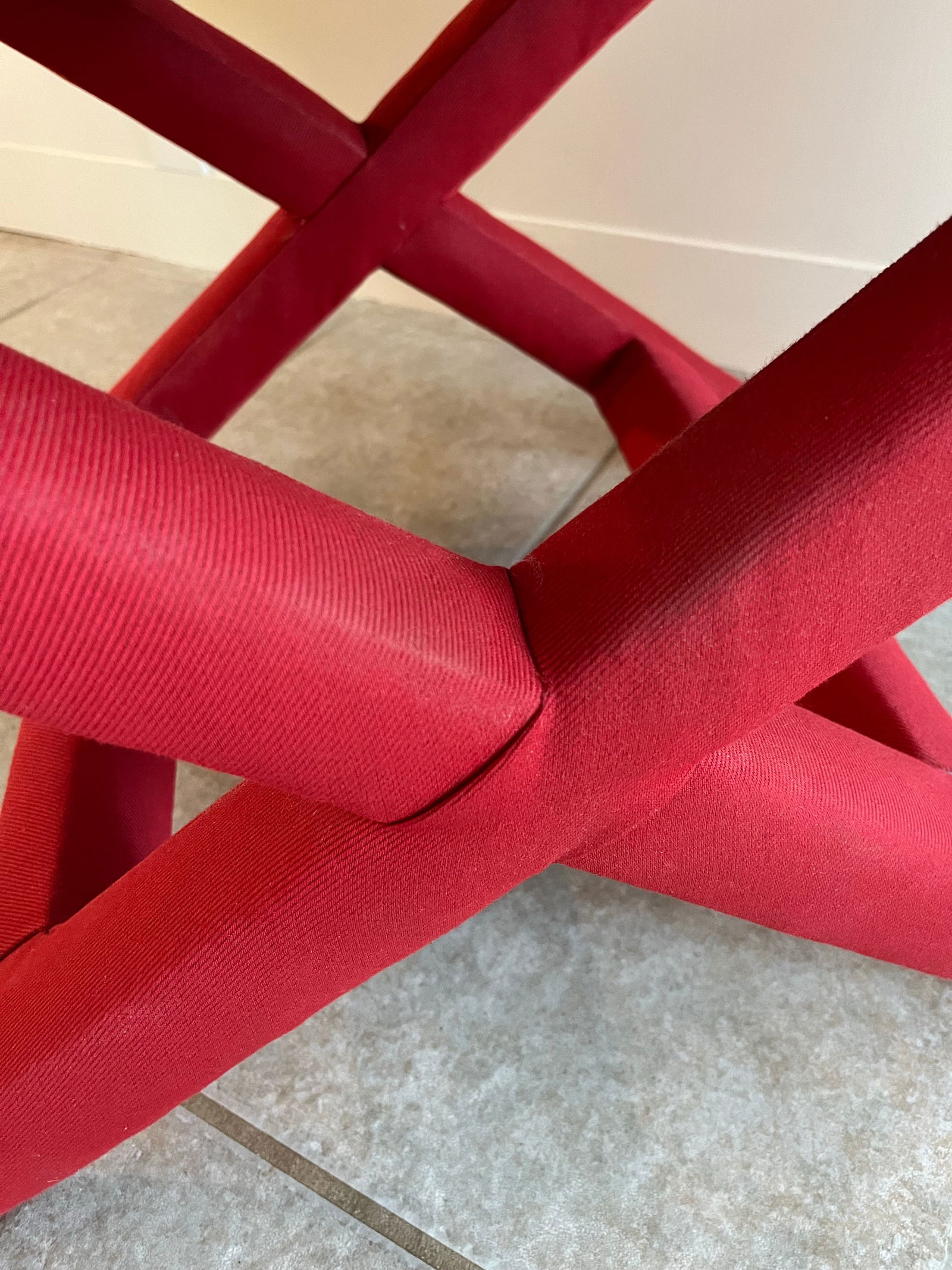 1980s Billy Baldwin Style Red X Bench Ottoman With White Rope Trim - 6