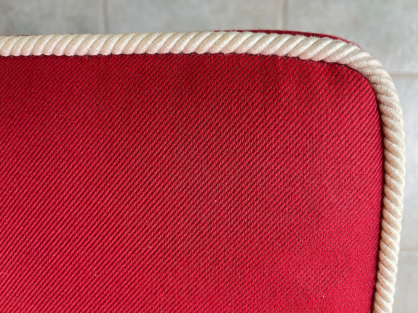 1980s Billy Baldwin Style Red X Bench Ottoman With White Rope Trim - 9