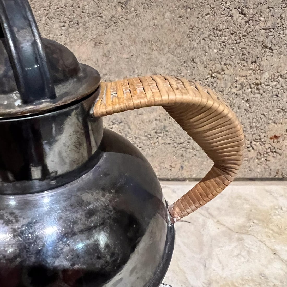 Antique Egw&s Silver Plate Personal Tea Pot Rattan Wrapped Handle - 4