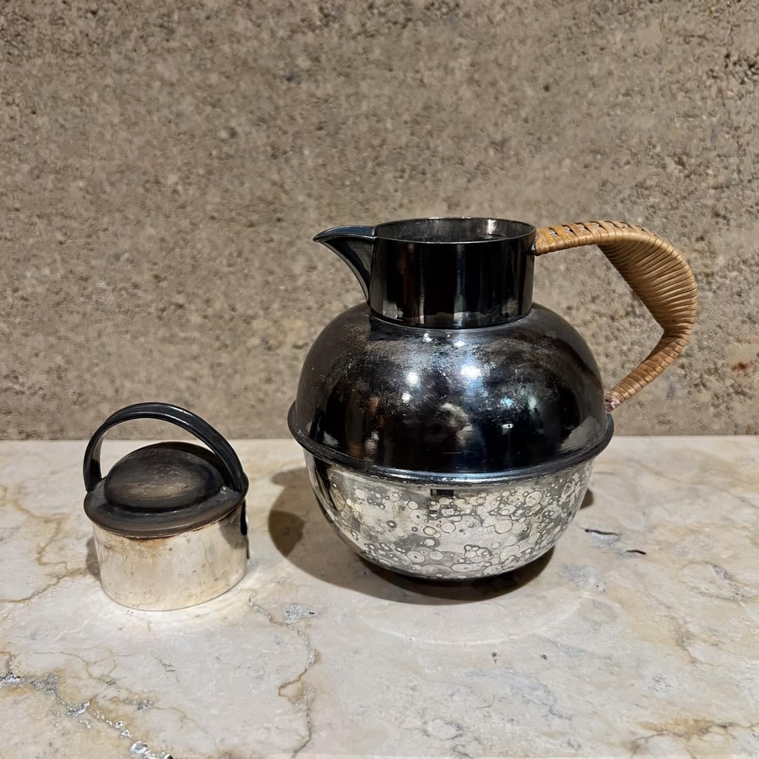 Antique Egw&s Silver Plate Personal Tea Pot Rattan Wrapped Handle - 5