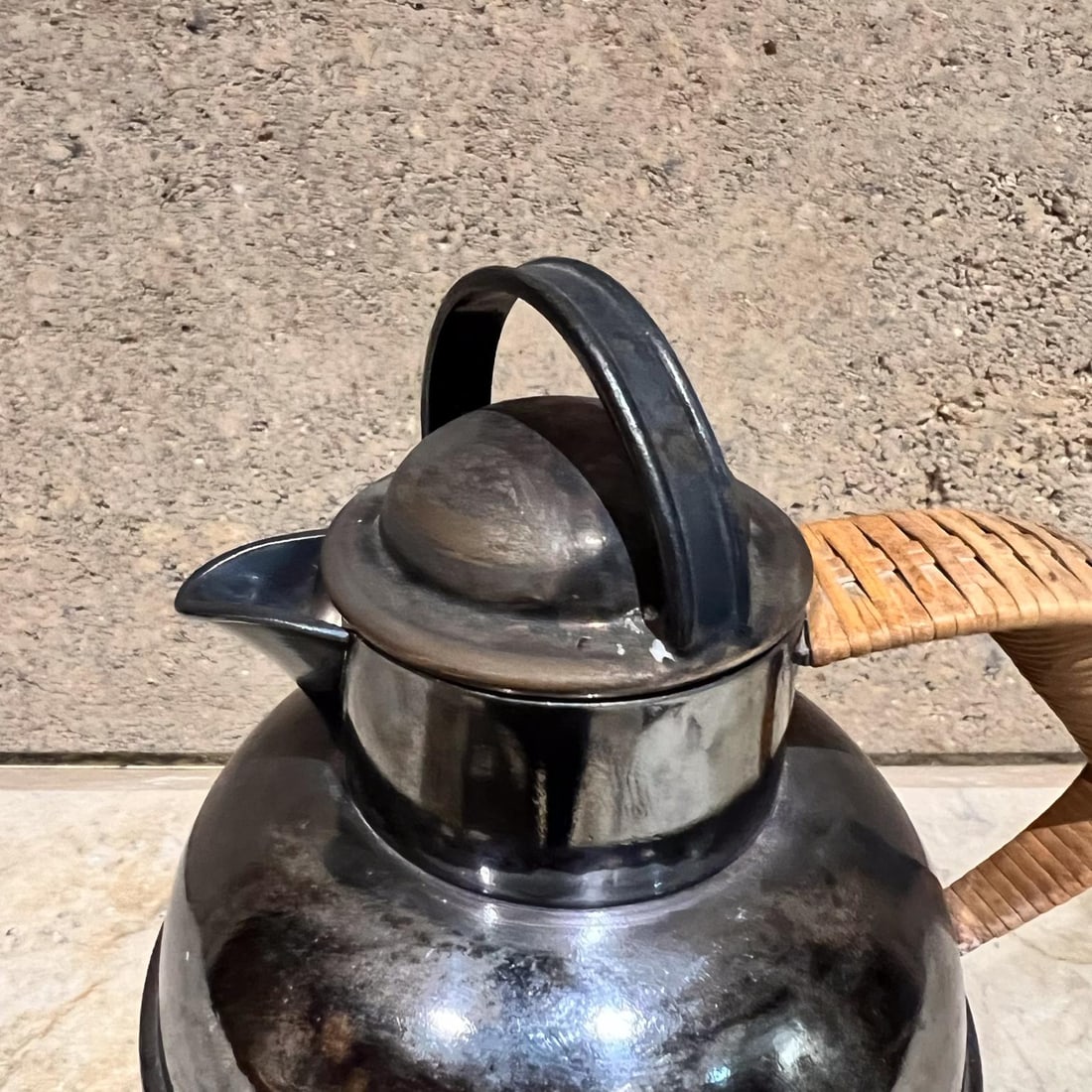 Antique Egw&s Silver Plate Personal Tea Pot Rattan Wrapped Handle - 6