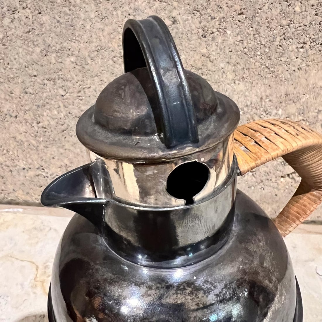 Antique Egw&s Silver Plate Personal Tea Pot Rattan Wrapped Handle - 9