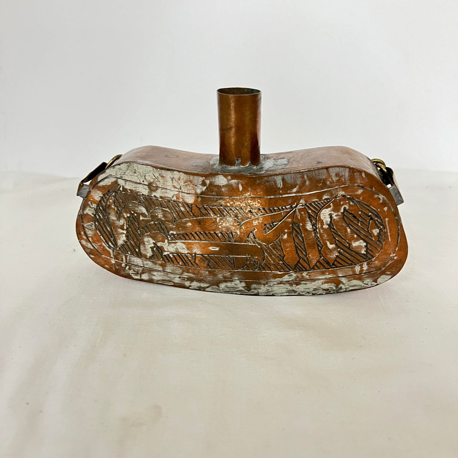 Decorative Copper Gun Powder Flask With Chain - 4