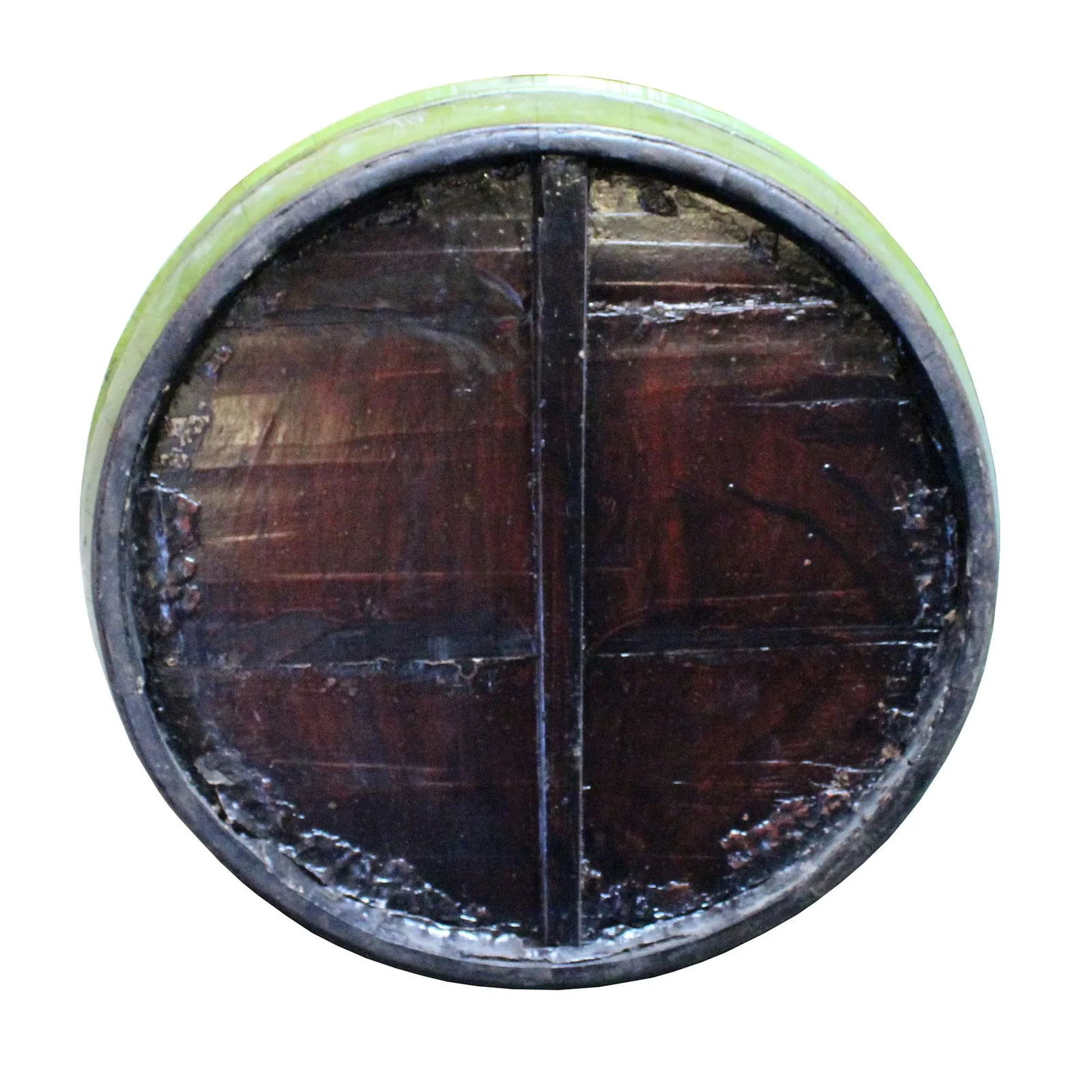 Chinese Vintage Distressed Green Graphic Round Shape Wood Bucket - 3