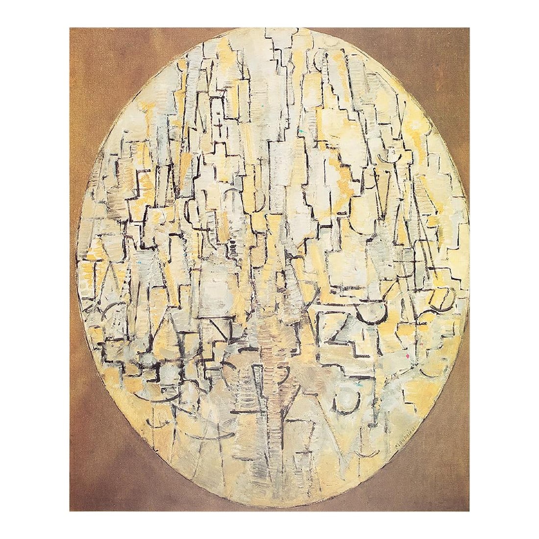 1991 After Piet Mondrian "Oval Composition (Trees)", Full-Color Parisian Print: A stunning full-color print after painting "Oval Composition (Trees)" by Piet Mondrian. Published by New French Editions in France in 1991. Printed on one side. Attached to a board of heavy paper.