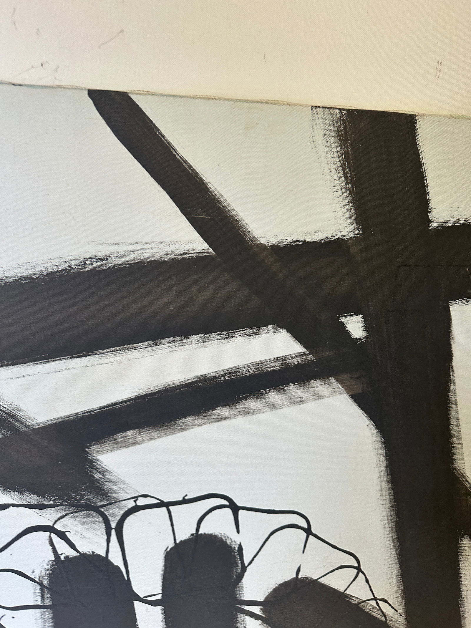 1970s Black and White Abstract Painting on Canvas - 6