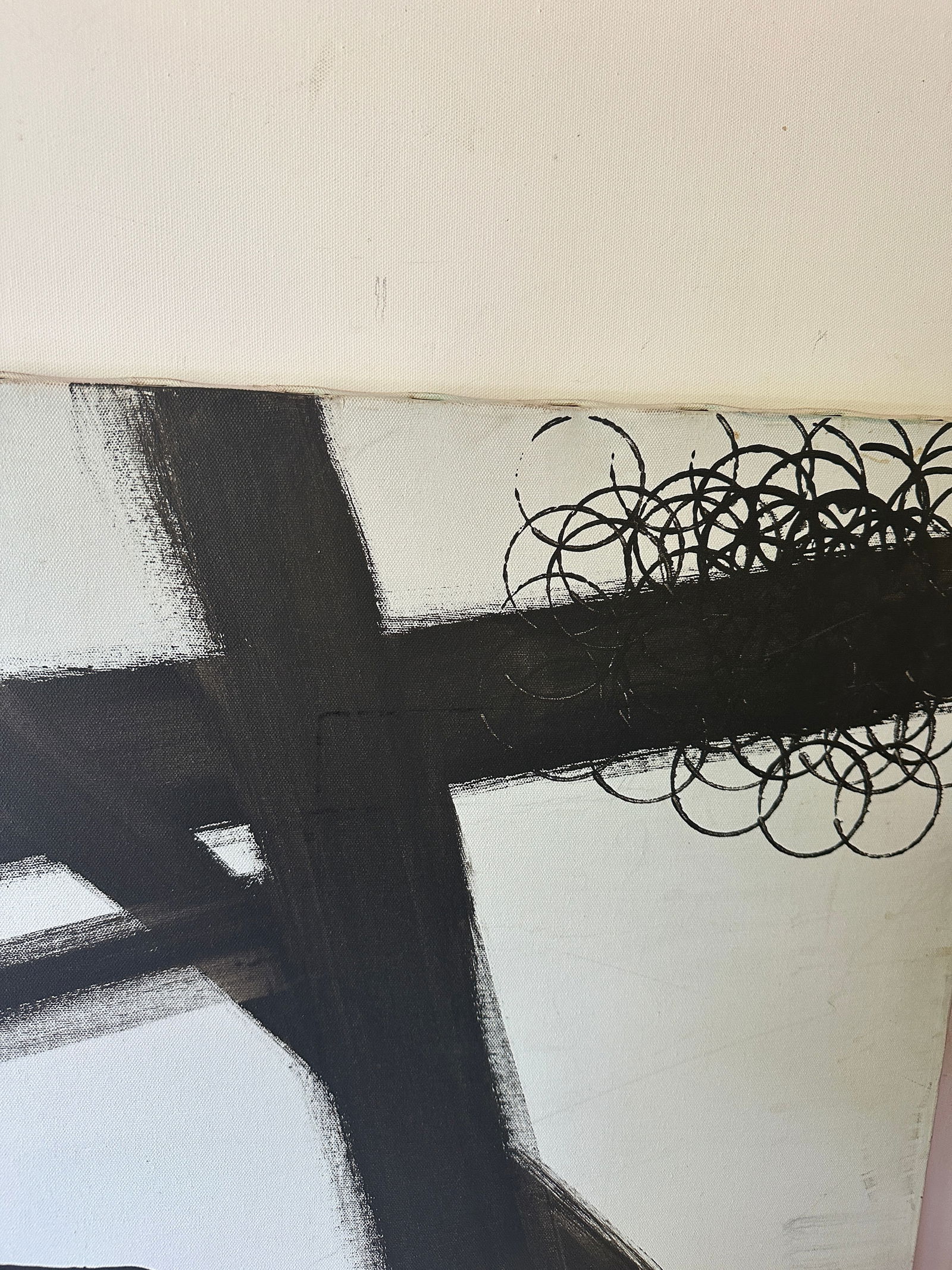 1970s Black and White Abstract Painting on Canvas - 7