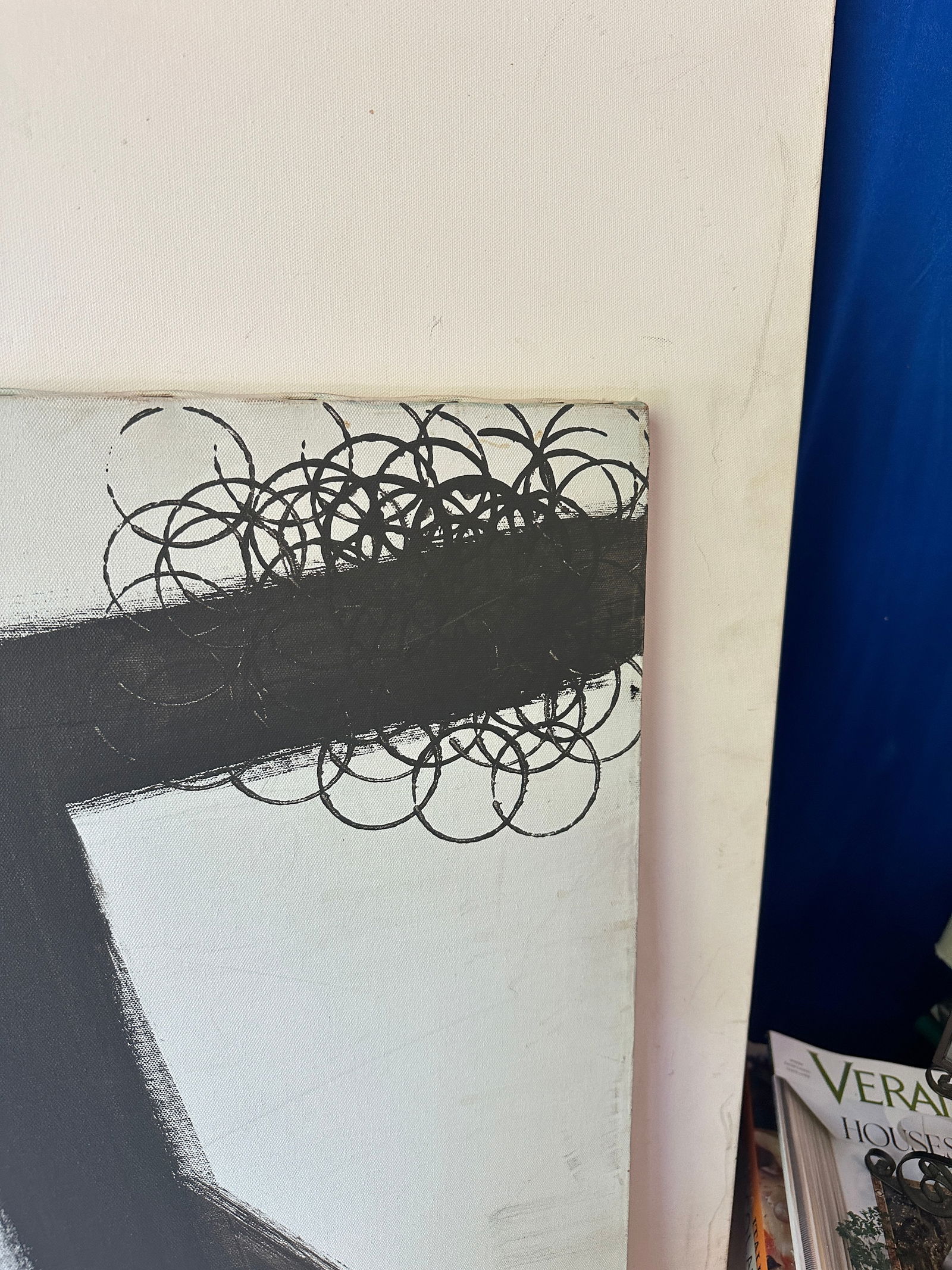 1970s Black and White Abstract Painting on Canvas - 8