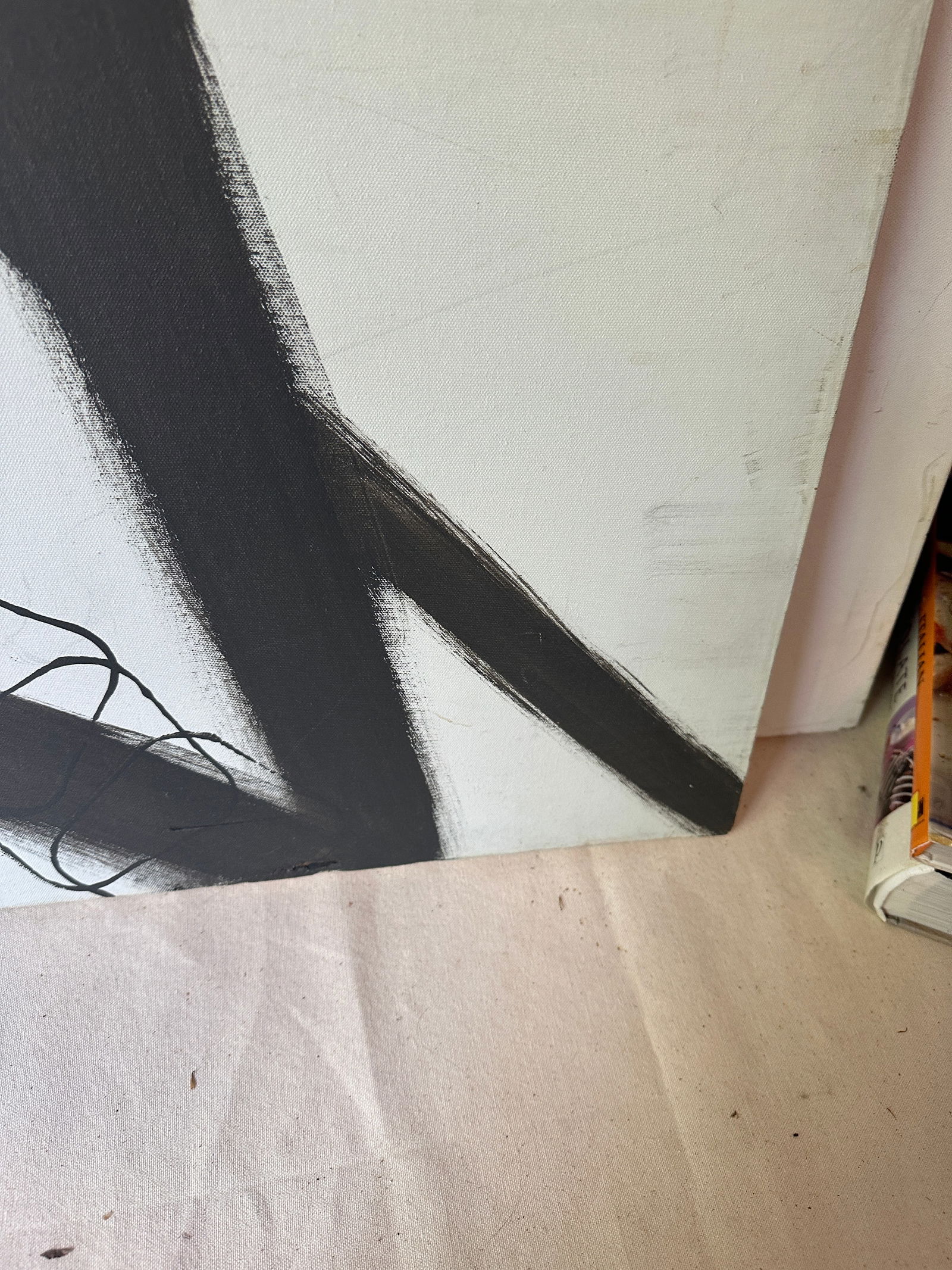 1970s Black and White Abstract Painting on Canvas - 9