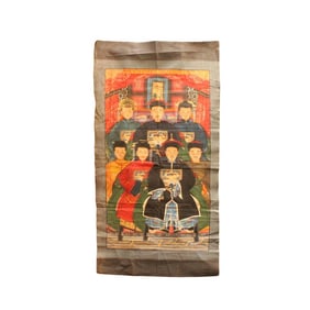 Chinese Hand-Painted Canvas Color Ink Ancestors Painting Art