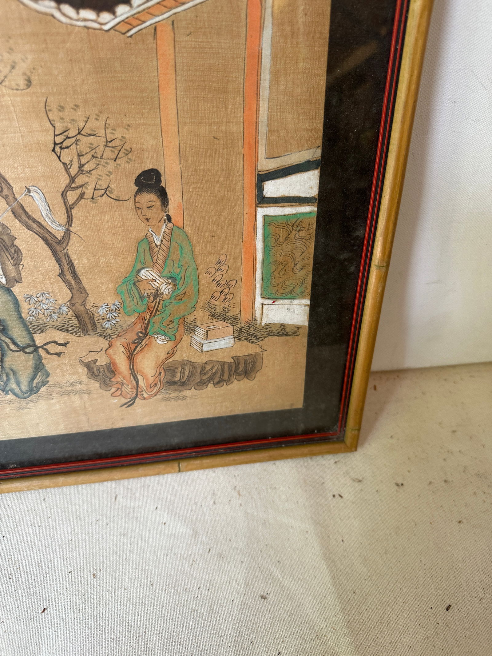 1970s Asian Pastel Drawing in Bamboo Frame - 4
