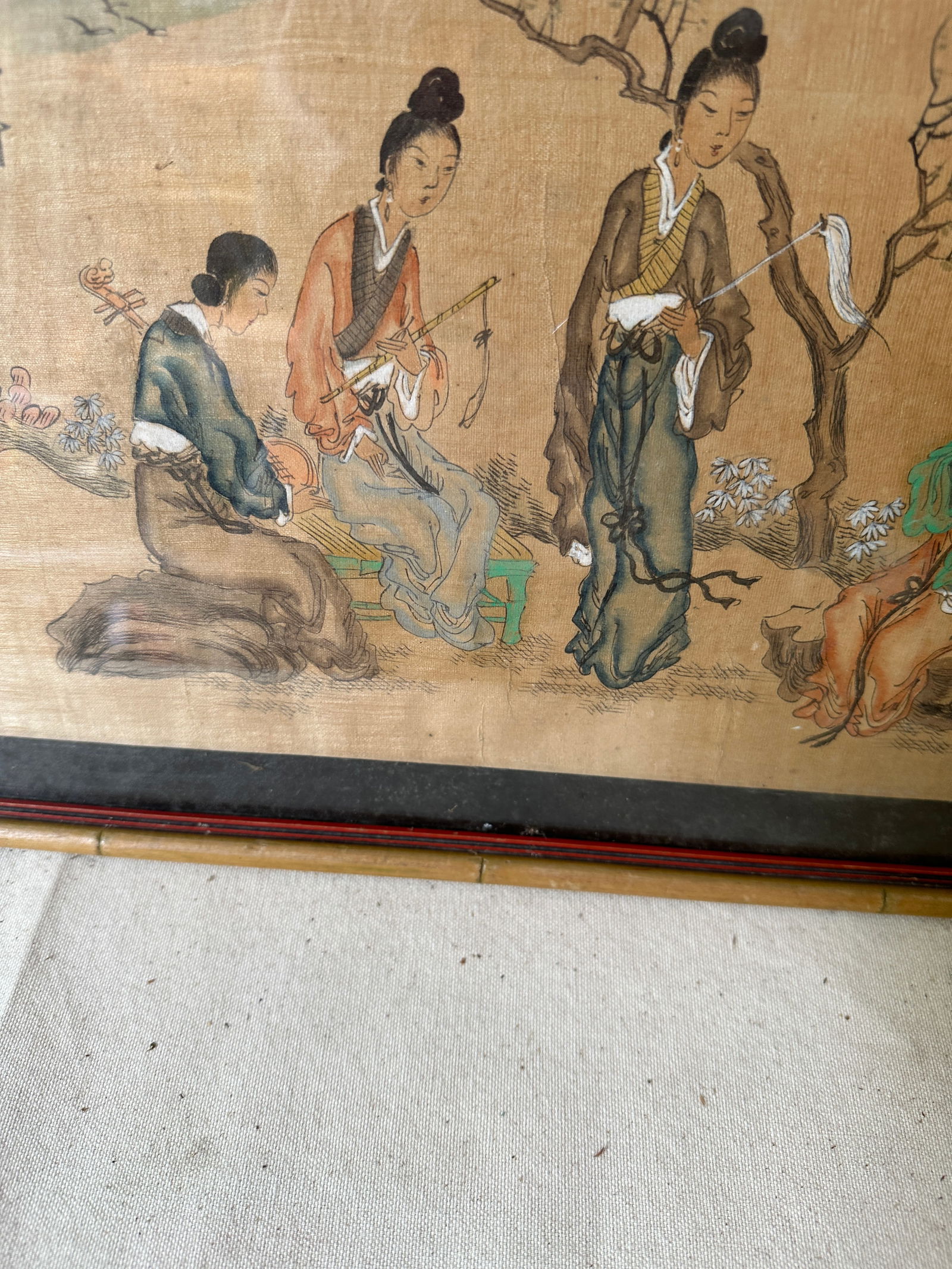1970s Asian Pastel Drawing in Bamboo Frame - 5