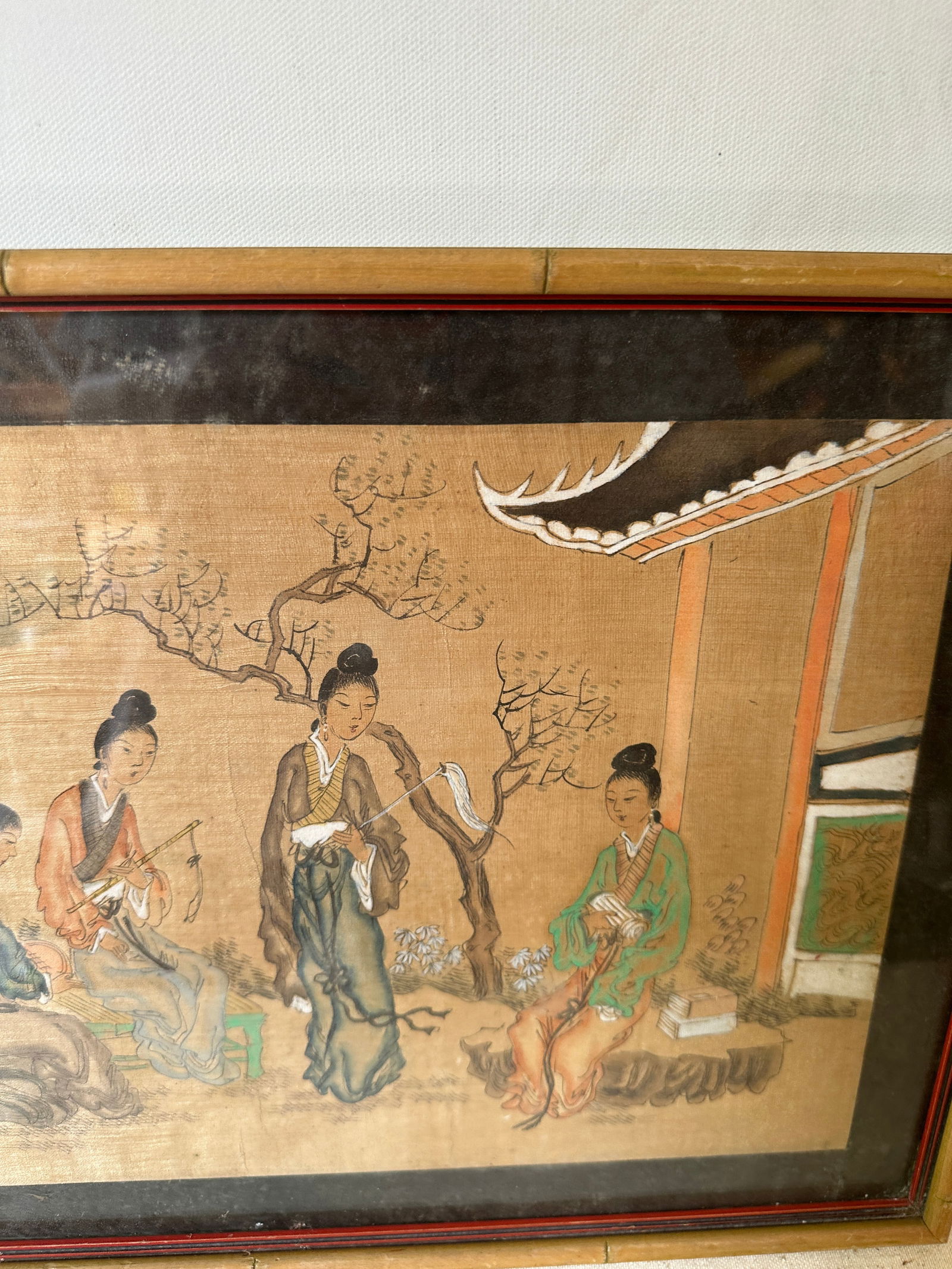 1970s Asian Pastel Drawing in Bamboo Frame - 7