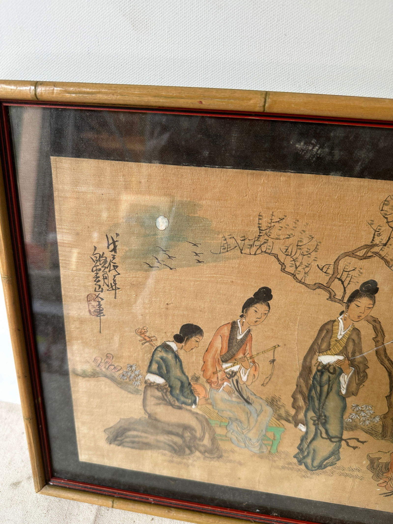 1970s Asian Pastel Drawing in Bamboo Frame - 8