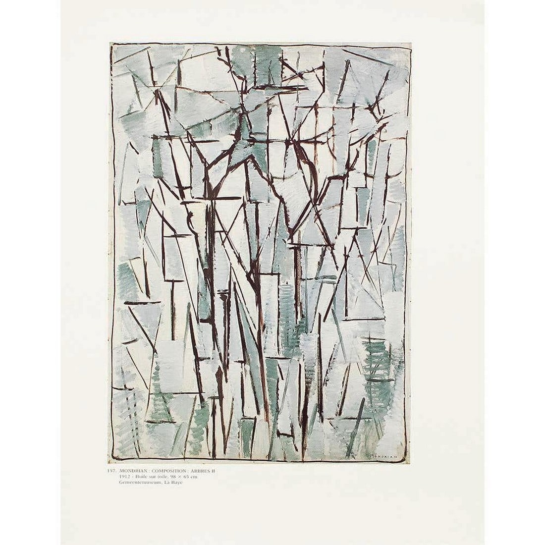 1991 After Piet Mondrian "Composition: Trees II ", Full-Color Parisian Print: Excellent full-color print after painting "Composition: Trees II" by Piet Mondrian. Published by New French Editions in France in 1991. Printed on one side on a board of high quality heavy paper.