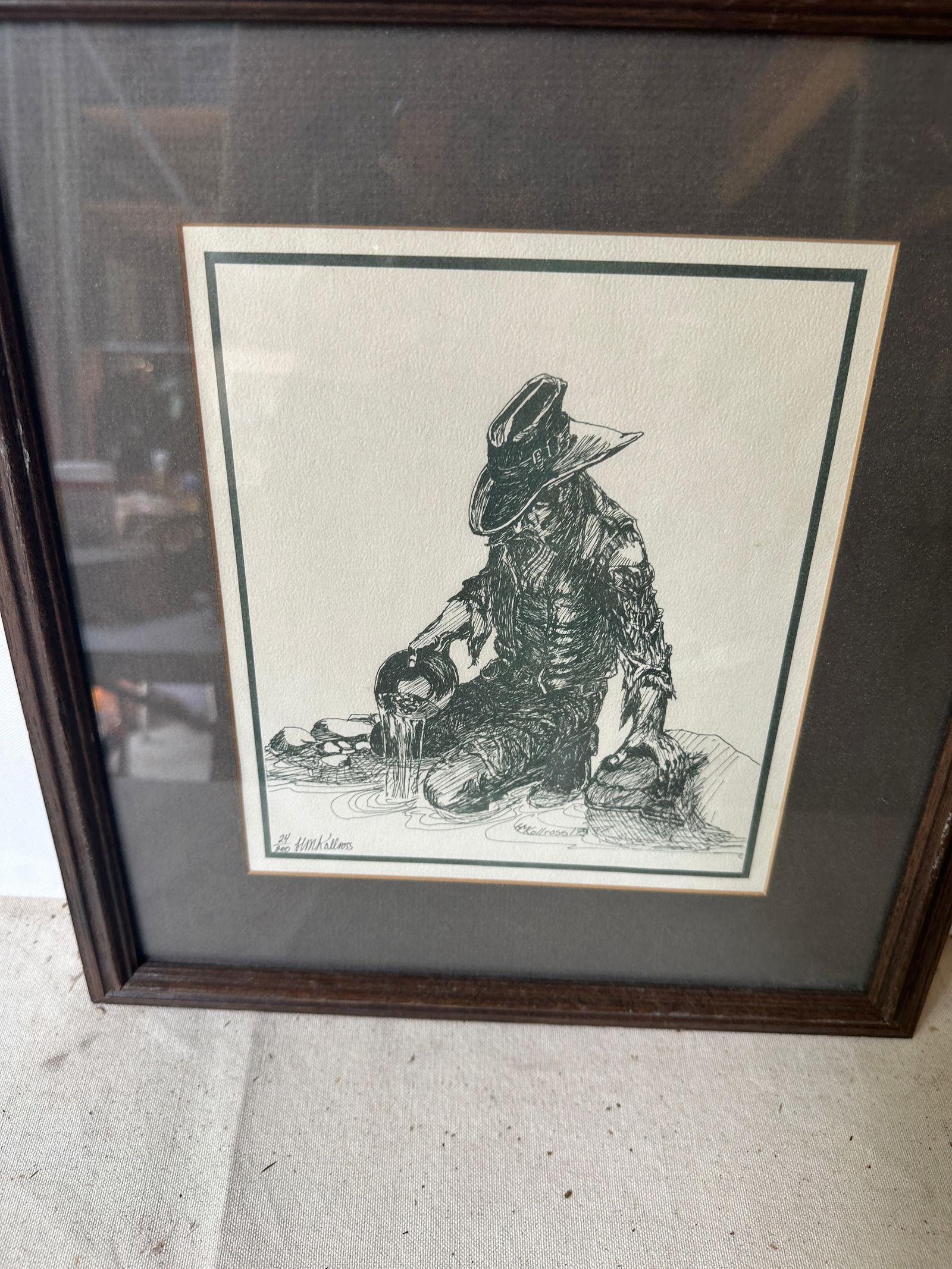 Signed 24/200 Black and White Cowboy Print, Framed - 6