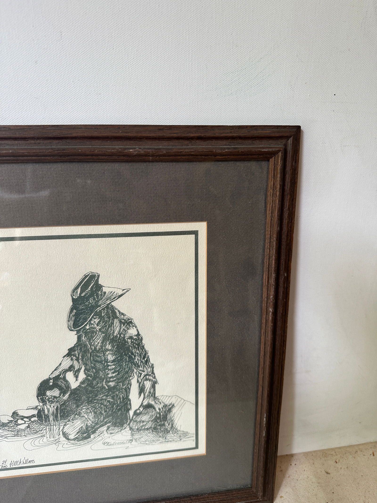 Signed 24/200 Black and White Cowboy Print, Framed - 8