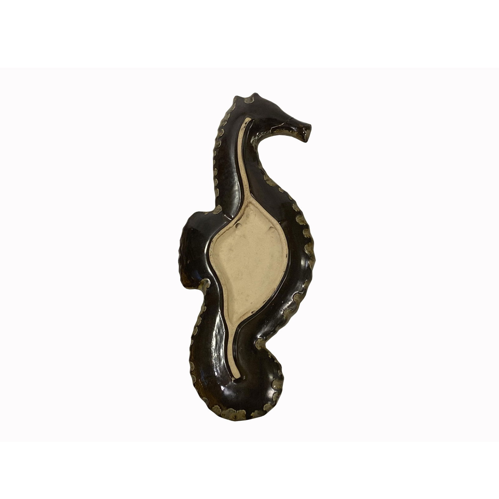 Artistic Mustard Yellow Glaze Ceramic Decorative Seahorse Shape Display Plate - 3