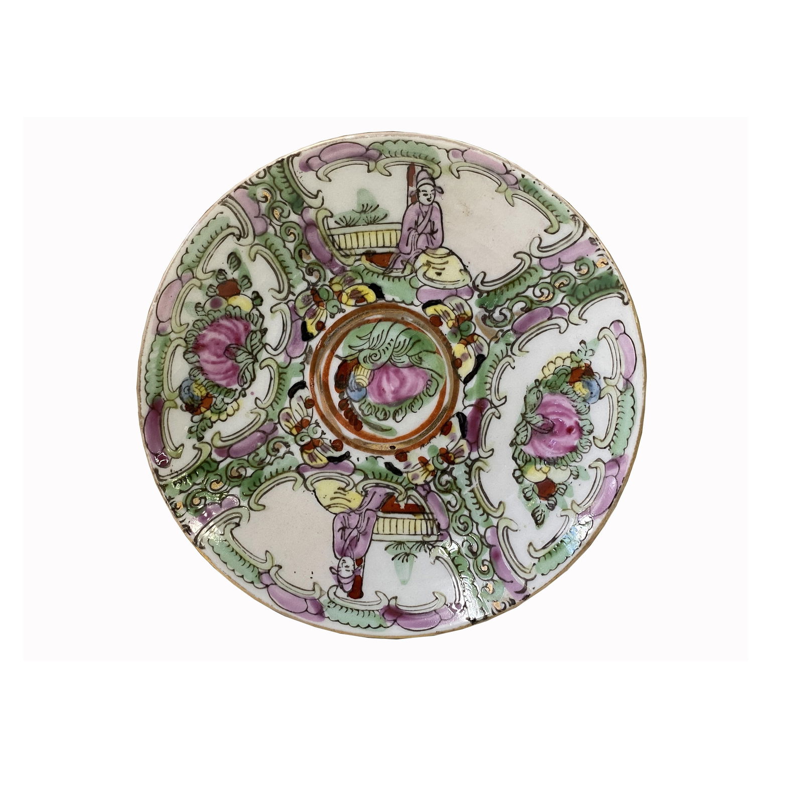 Set 3 Chinese Oriental Canton Porcelain Flowers Graphic Display Plate - 4