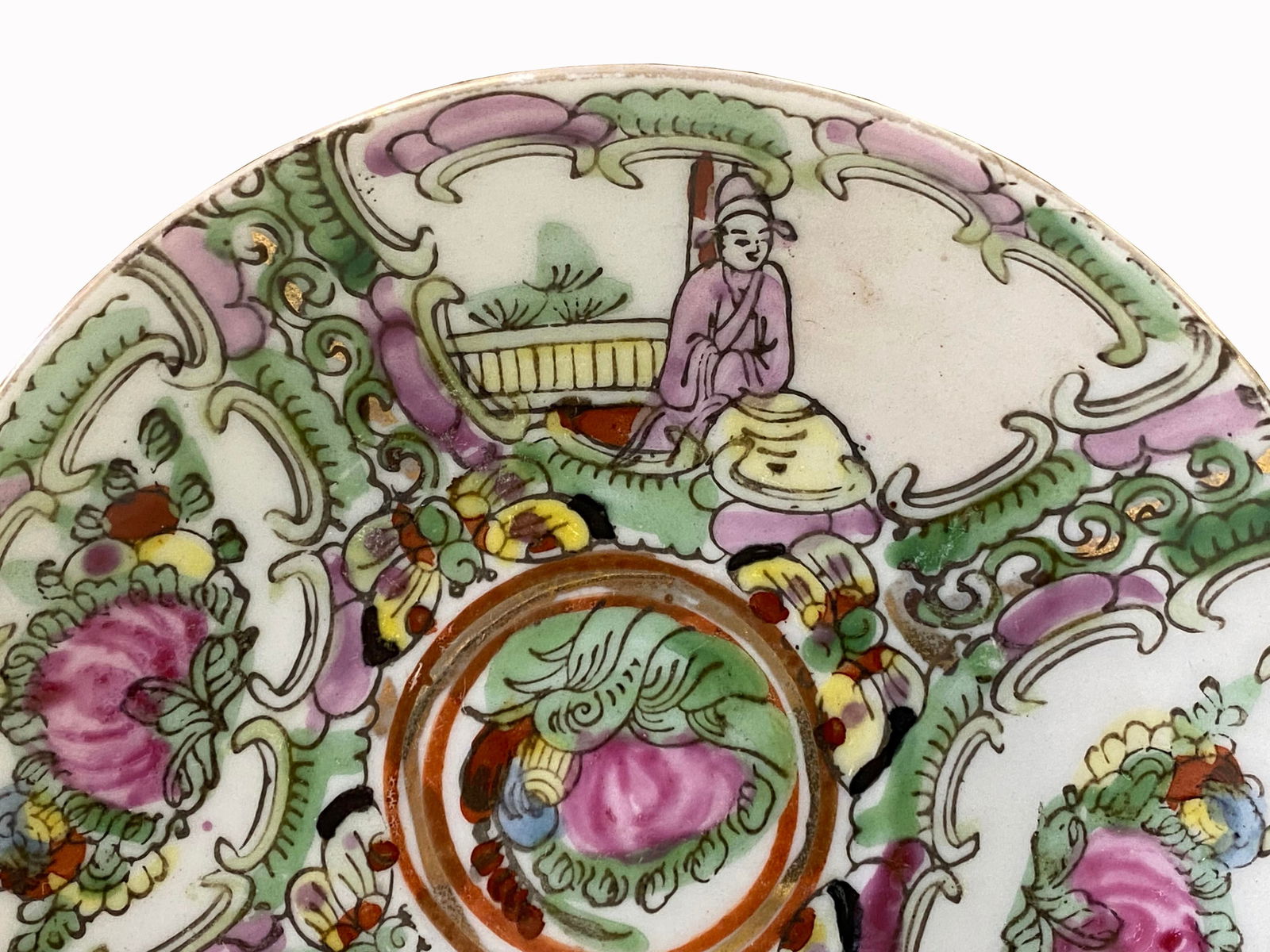 Set 3 Chinese Oriental Canton Porcelain Flowers Graphic Display Plate - 6