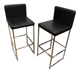 1970s Chrome and Black Bar Stools - a Pair