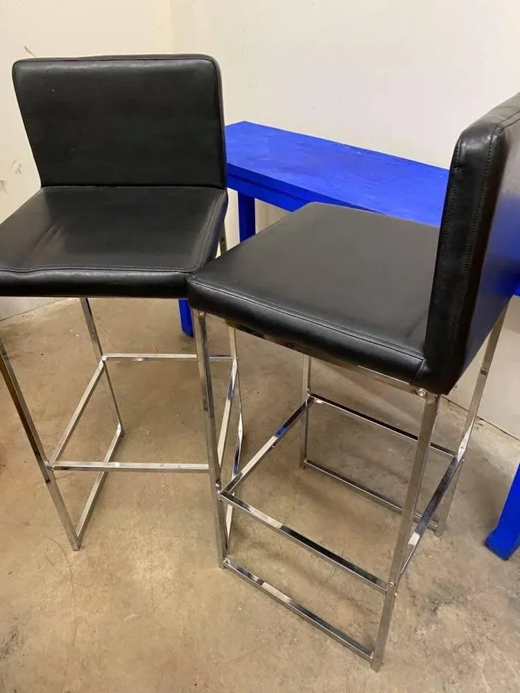 1970s Chrome and Black Bar Stools - a Pair - 2