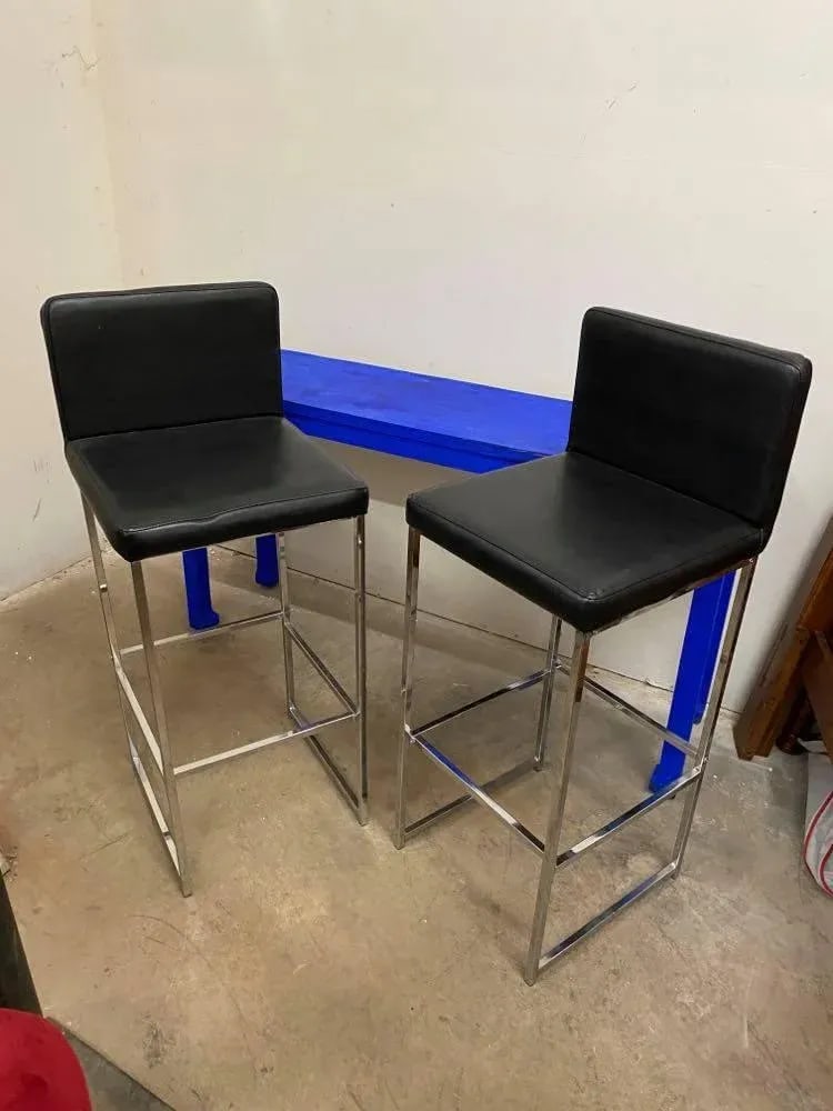 1970s Chrome and Black Bar Stools - a Pair - 3