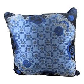 Gianni Versace Designer Blue Medusa Square Decorative Pillow