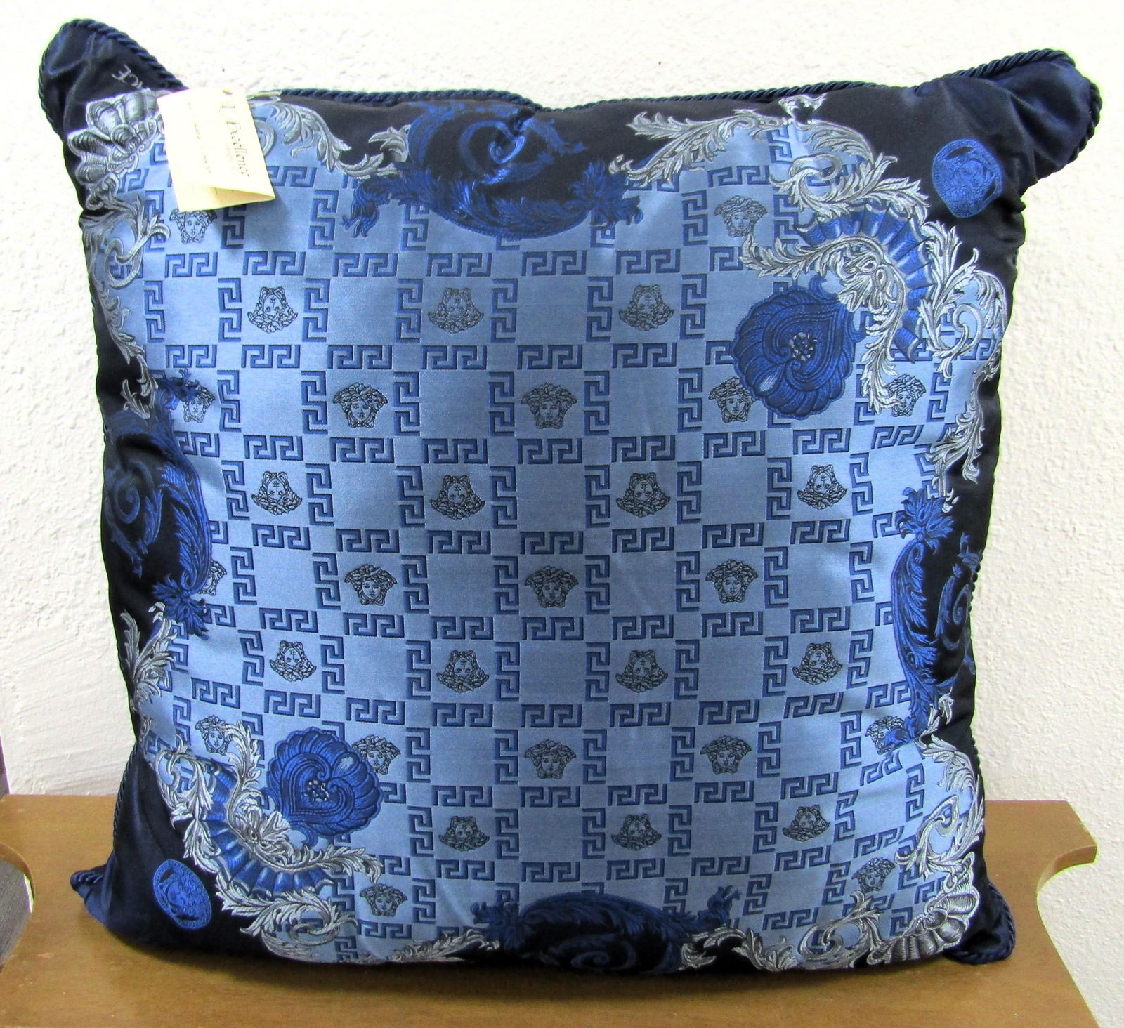 Gianni Versace Designer Blue Medusa Square Decorative Pillow - 2
