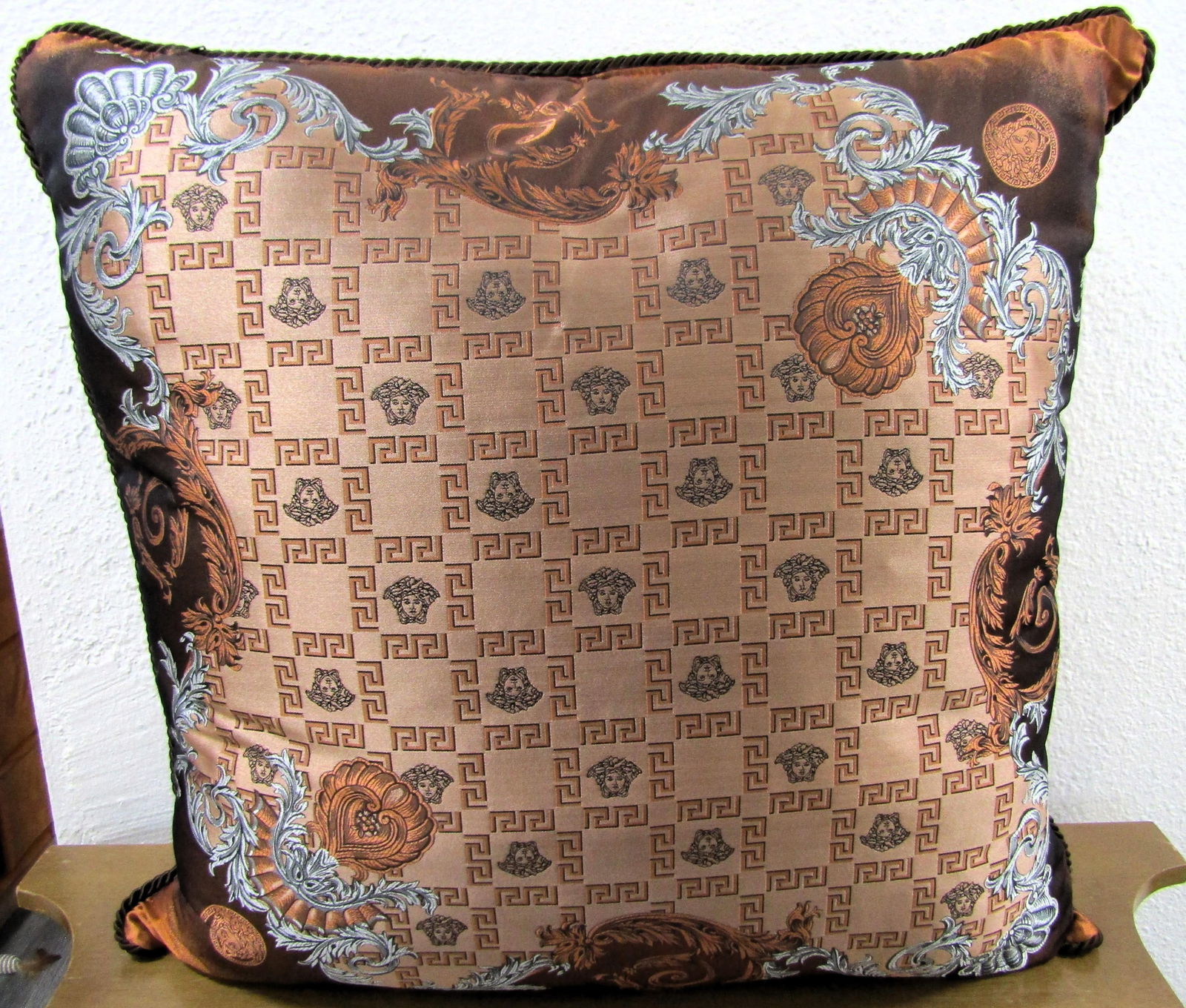 Gianni Versace Designer Brown Tan Medusa Square Decorative Pillow - 2