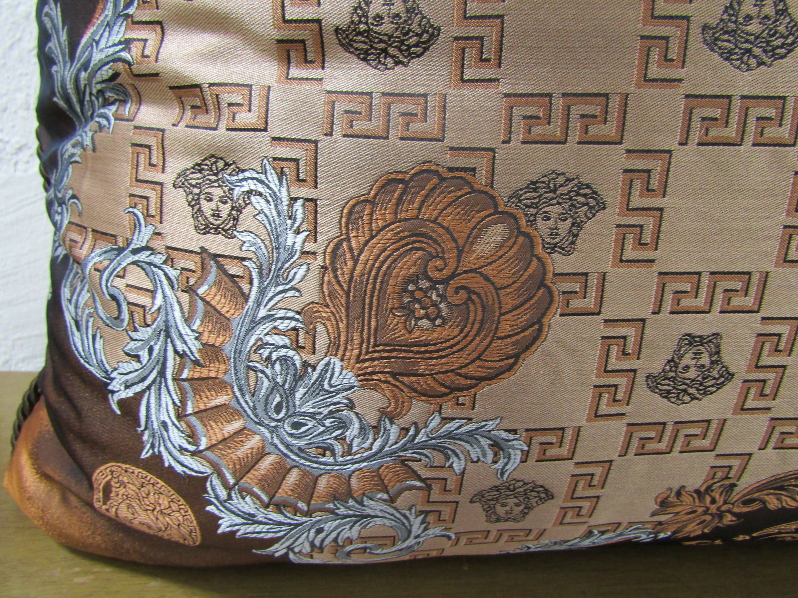Gianni Versace Designer Brown Tan Medusa Square Decorative Pillow - 6