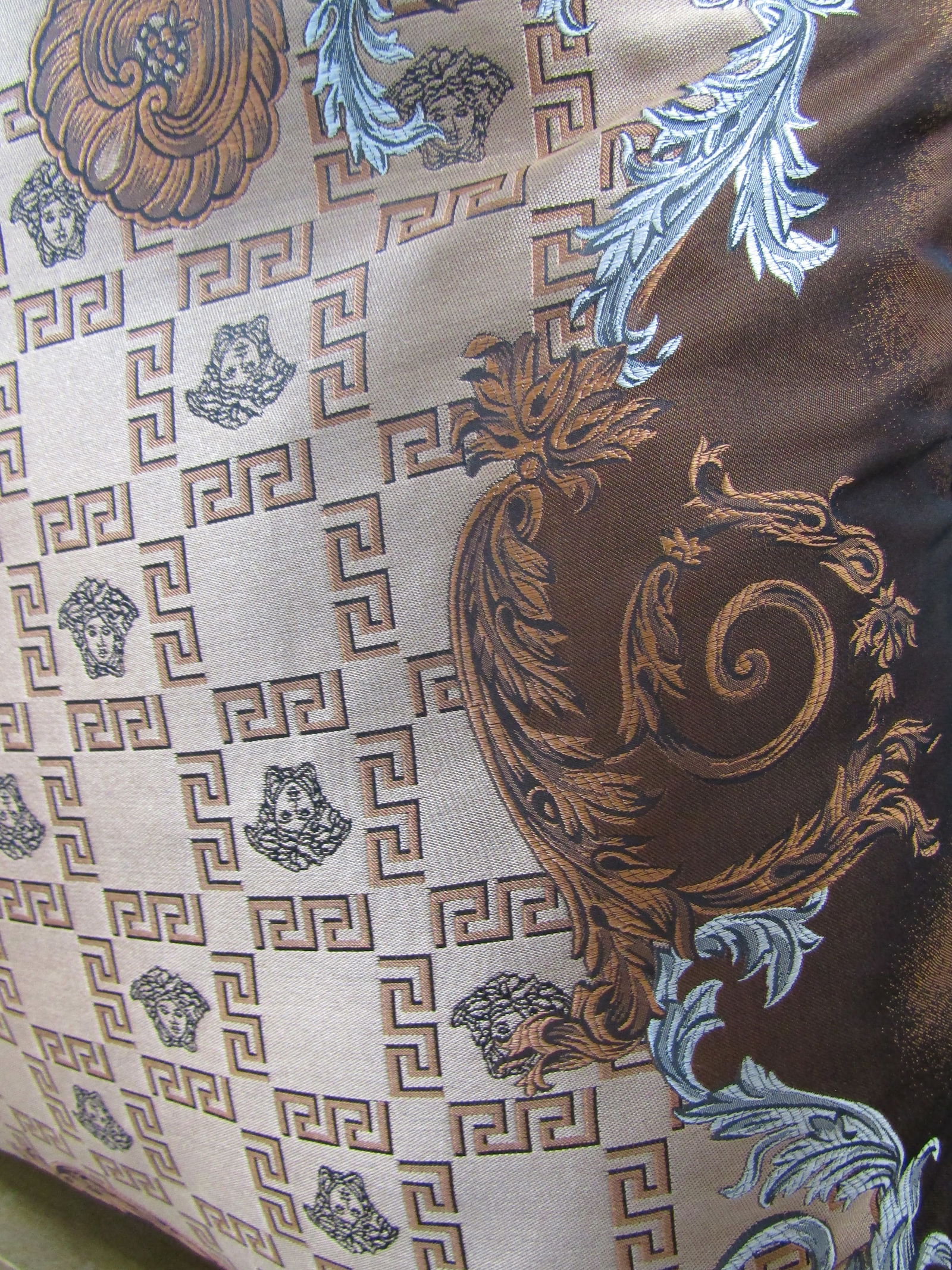 Gianni Versace Designer Brown Tan Medusa Square Decorative Pillow - 7