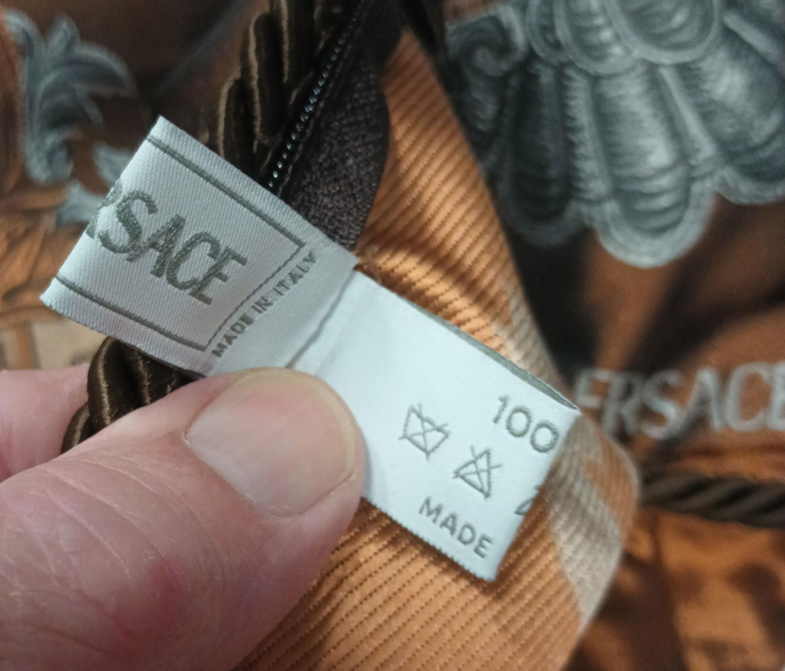 Gianni Versace Designer Brown Tan Medusa Square Decorative Pillow - 9