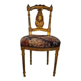 Early 20th Century Antique French Louis XIV Gold Leaf Side Accent Harp Small Chair