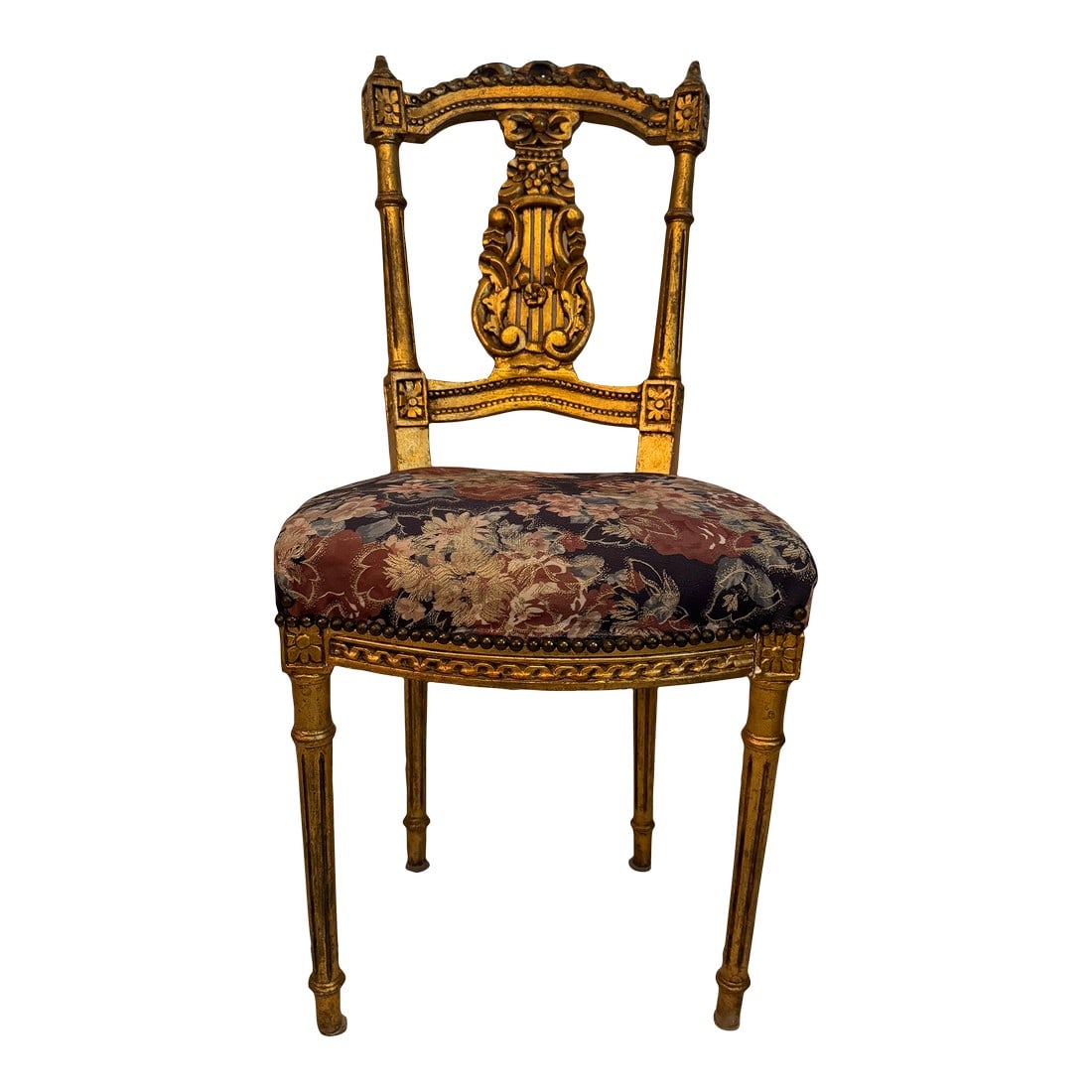 Early 20th Century Antique French Louis XIV Gold Leaf Side Accent Harp Small Chair