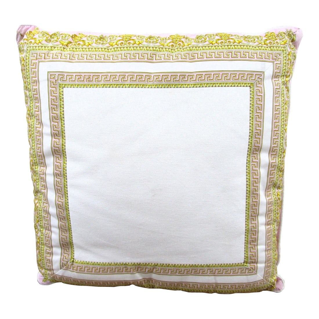 Gianni Versace Home Collection Medusa Pink White Square Throw Pillow: Gianni Versace Home Collection Medusa Pink White 16" Square Throw Pillow This item comes from a South Florida high-end Italian designer's showroom. Measures 16" long, 16" wide and 5" thick. Weighs