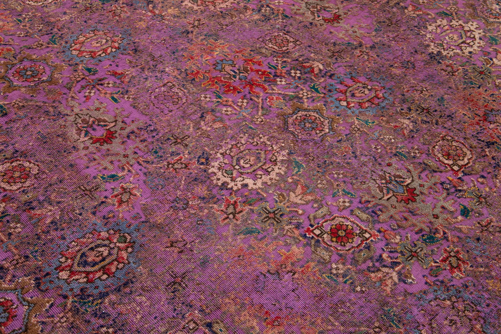 Antique Persian Overdyed Wool Rug With Floral Pattern in Purple - 10