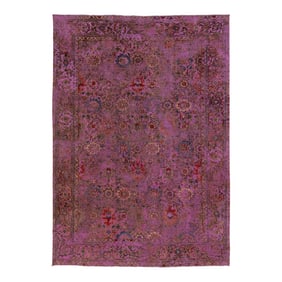 Antique Persian Overdyed Wool Rug With Floral Pattern in Purple