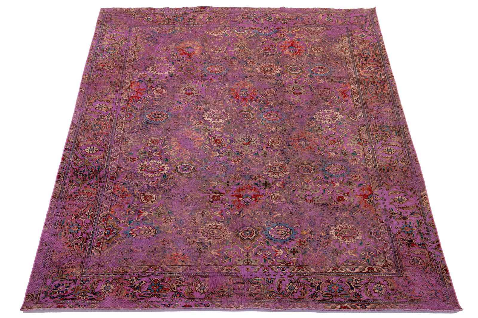 Antique Persian Overdyed Wool Rug With Floral Pattern in Purple - 2