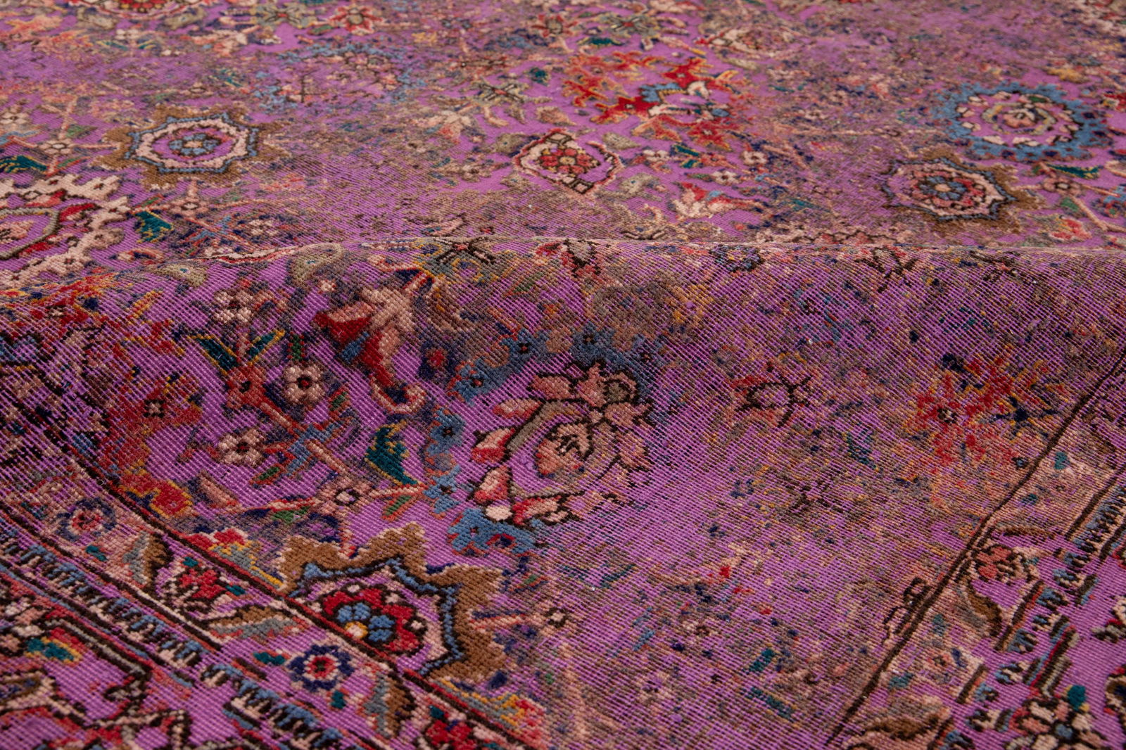 Antique Persian Overdyed Wool Rug With Floral Pattern in Purple - 4