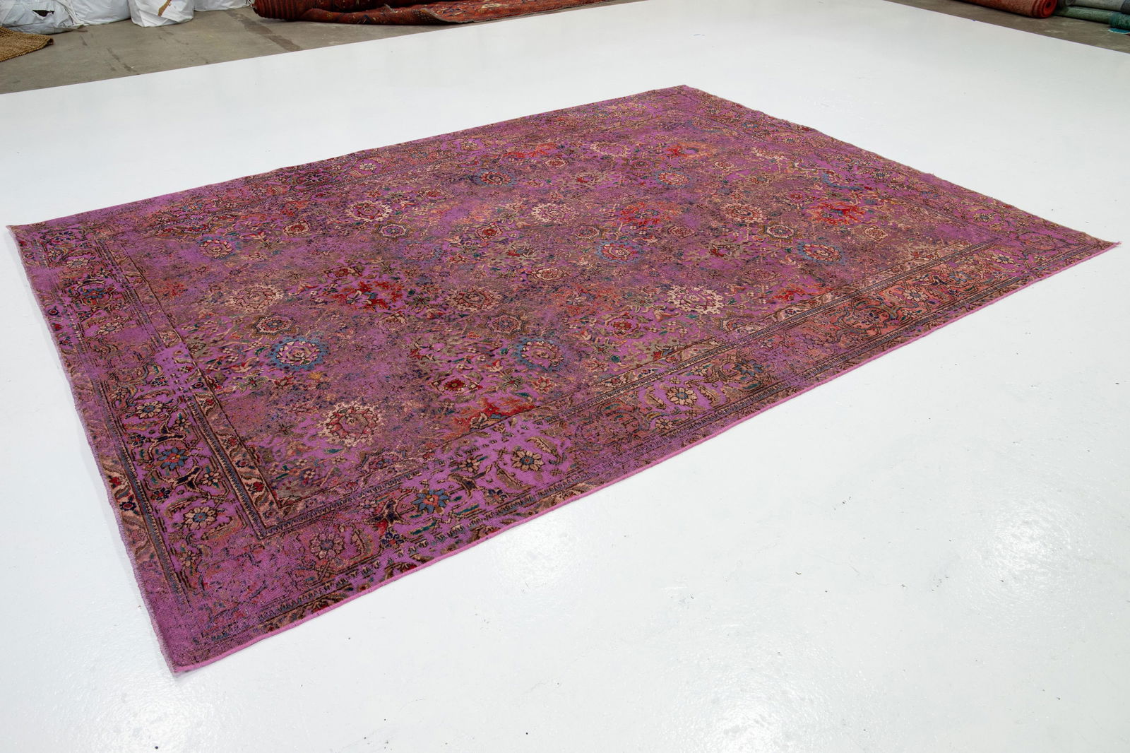 Antique Persian Overdyed Wool Rug With Floral Pattern in Purple - 5