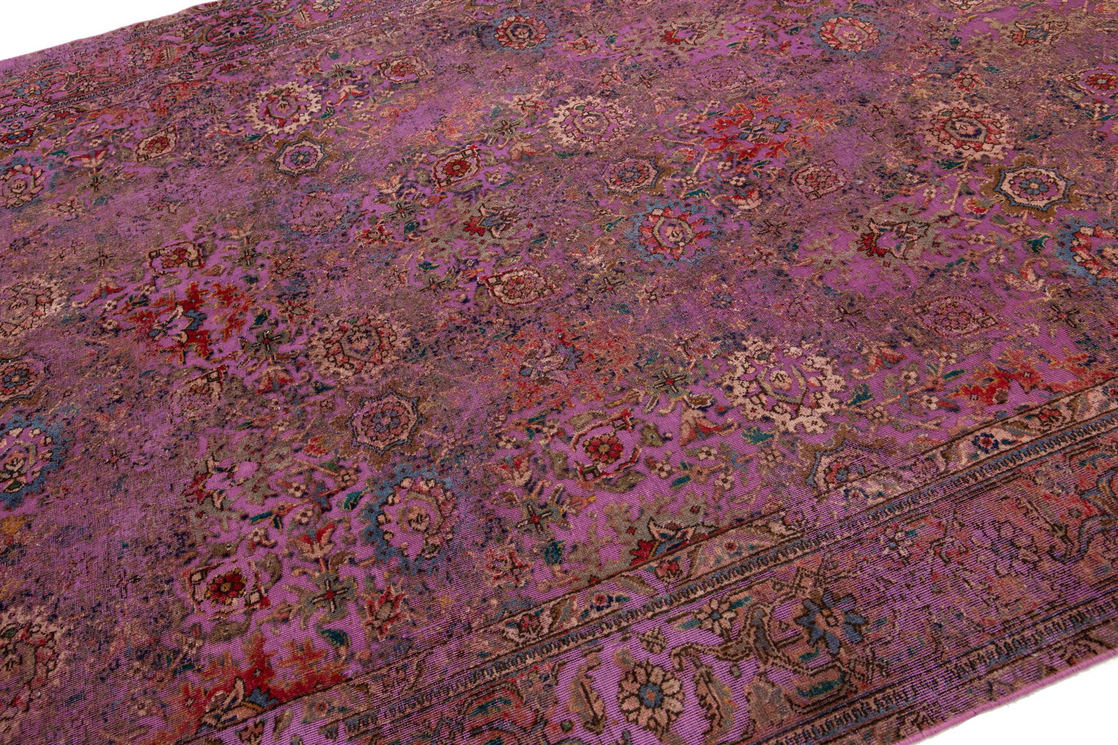 Antique Persian Overdyed Wool Rug With Floral Pattern in Purple - 7