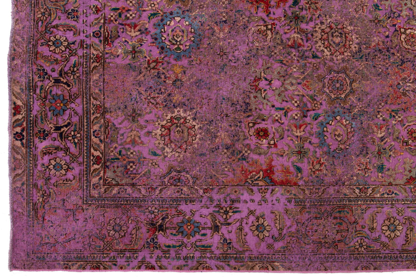 Antique Persian Overdyed Wool Rug With Floral Pattern in Purple - 8