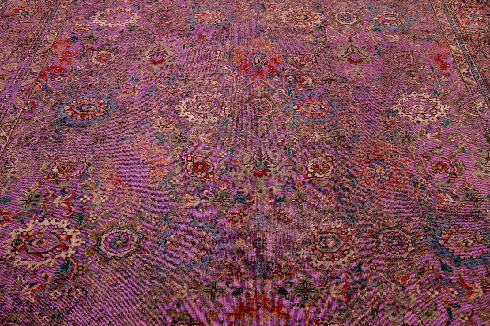 Antique Persian Overdyed Wool Rug With Floral Pattern in Purple - 9