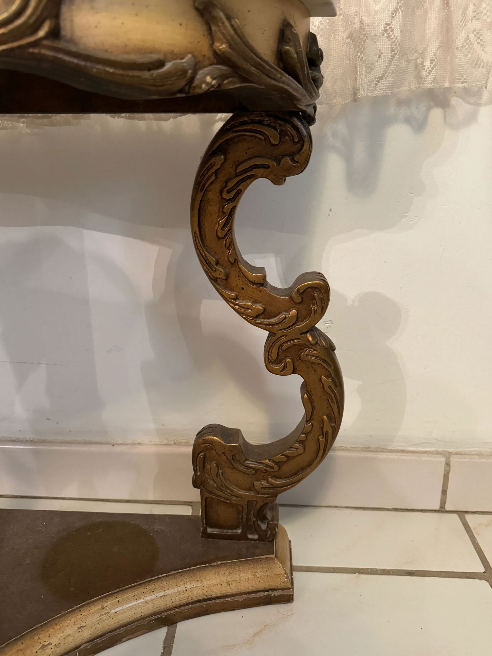 Antique Marble Top Demilune Accent Table - 10