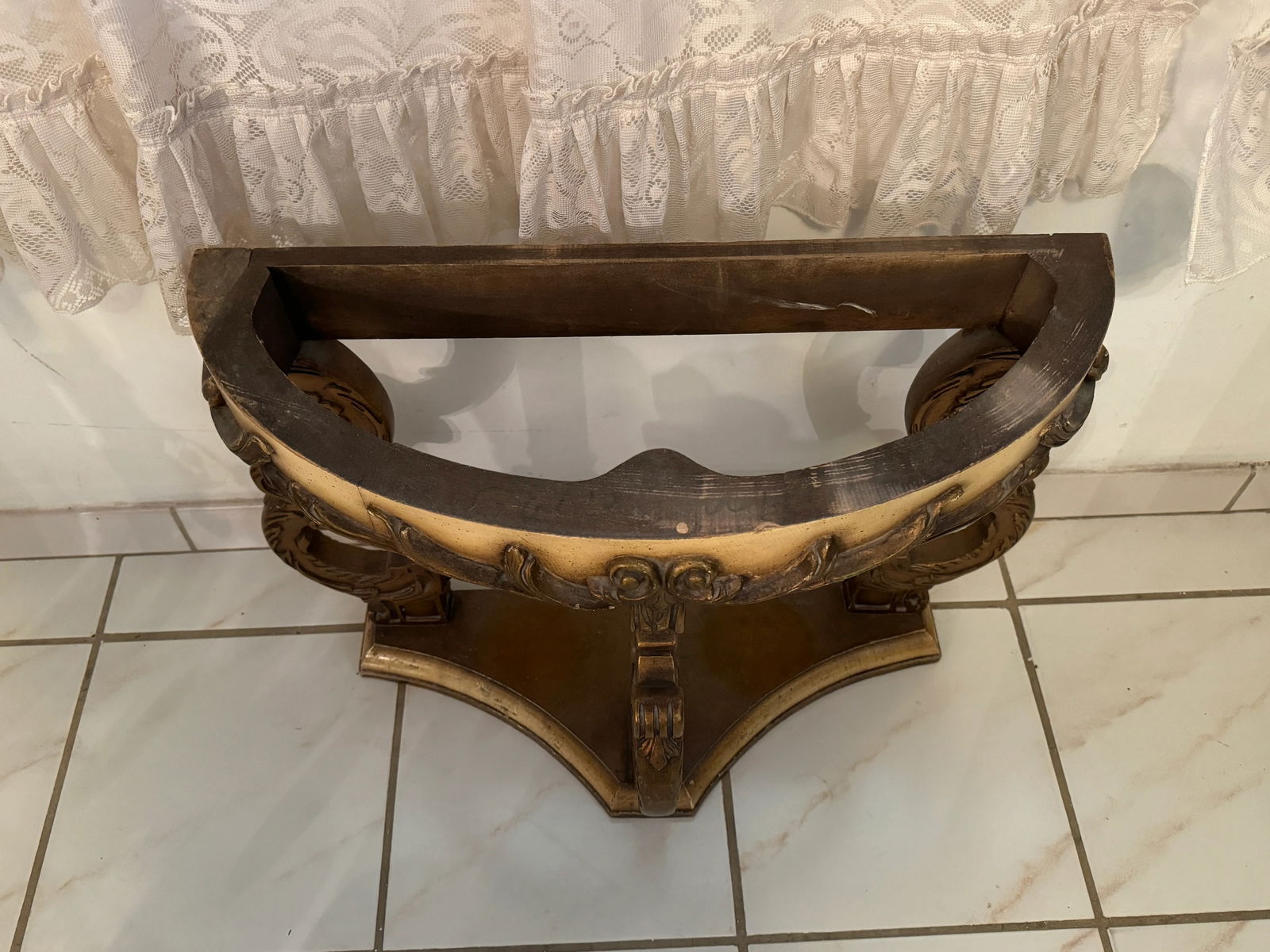 Antique Marble Top Demilune Accent Table - 11